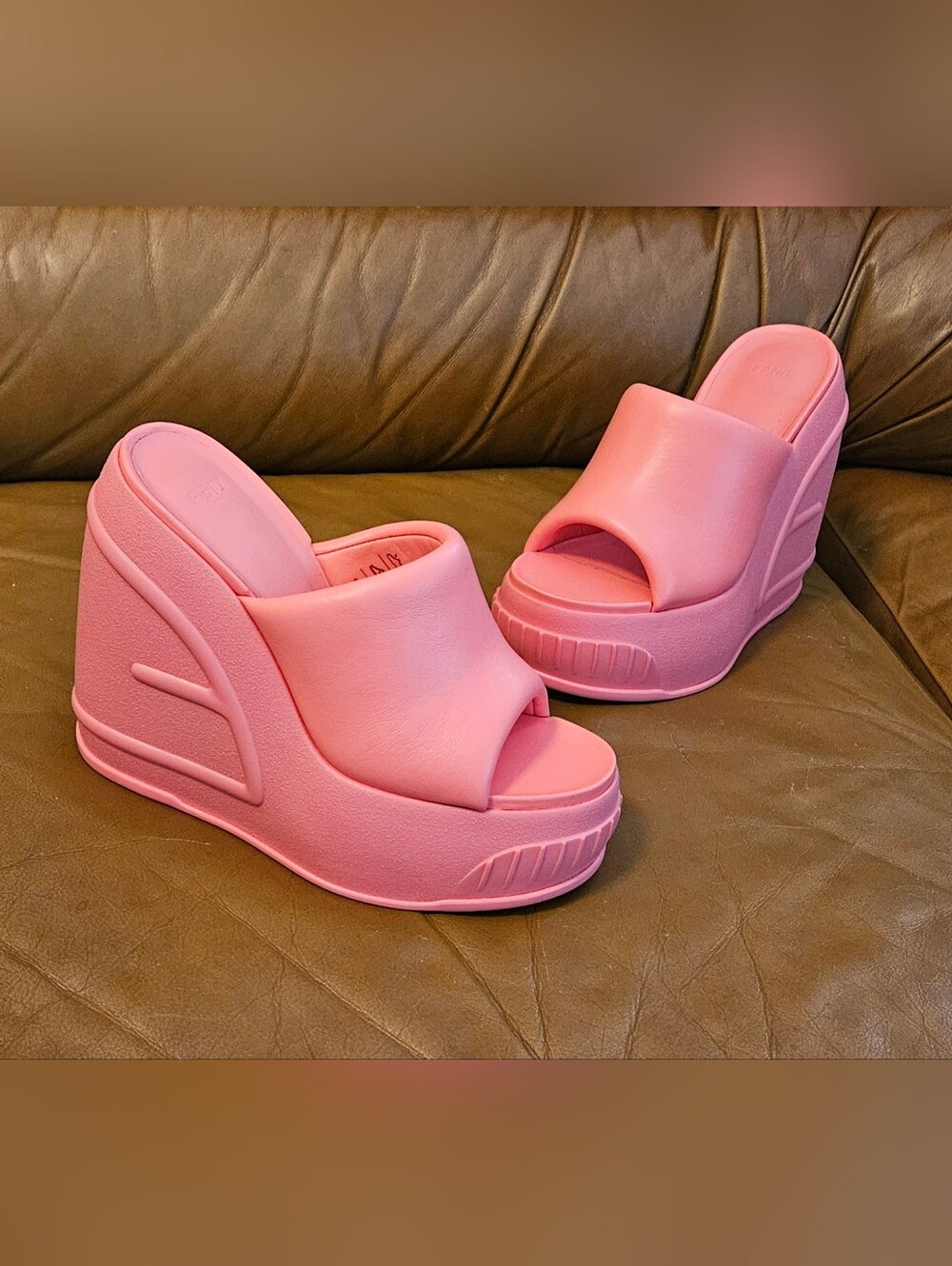 New Fendi Pink High Platform Slide Mules Size 6 US
